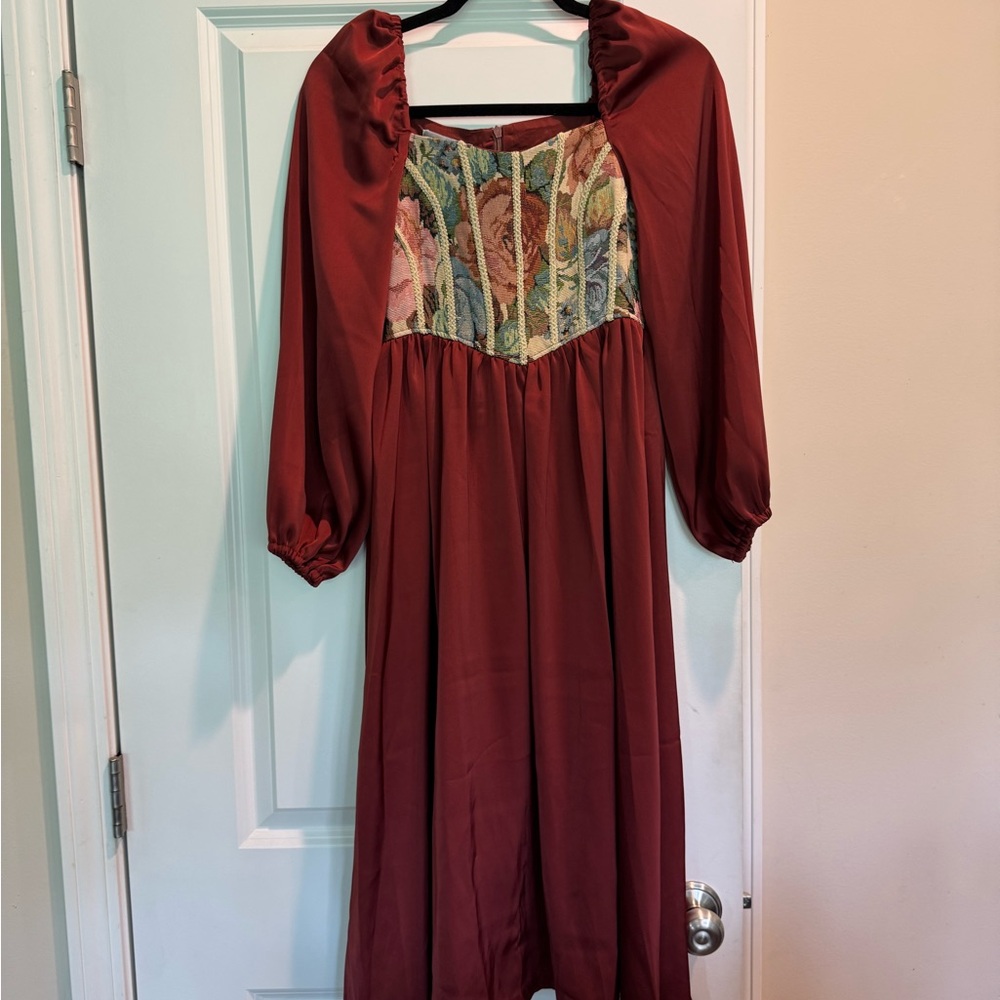 Vintage style Elegant Red Floral Panel Dress